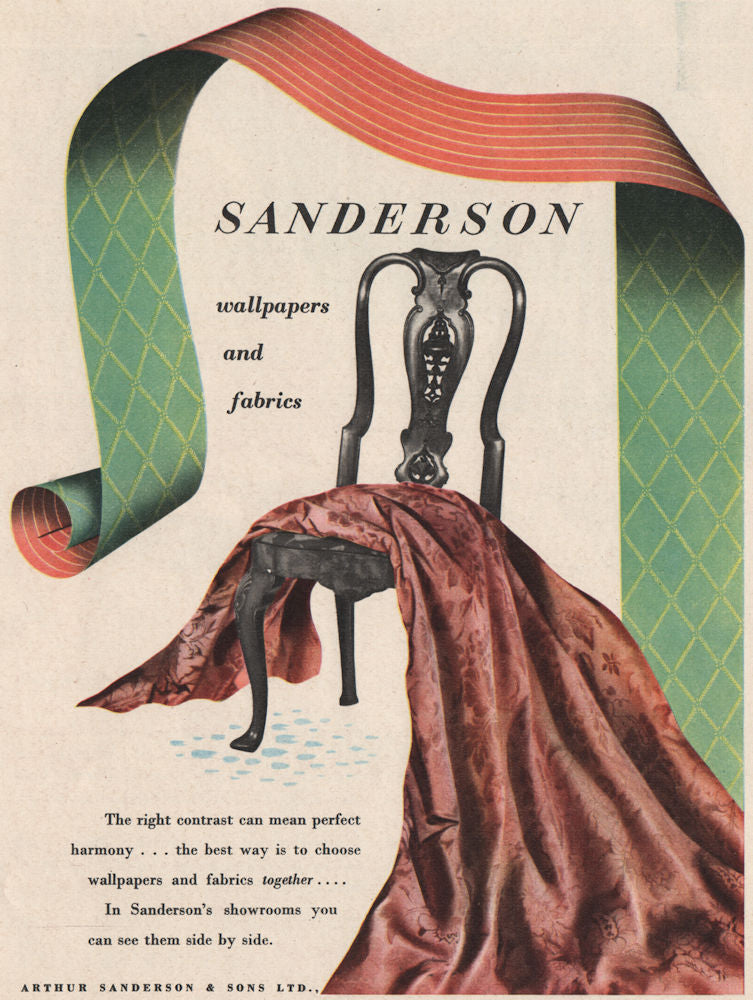 SANDERSON ADVERT. Arthur Sanderson wallpapers & fabrics. Textiles 1951 print